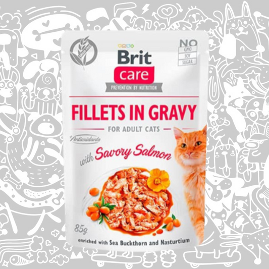 BRIT CARE CAT FILLETS IN GRAVY WITH SAVORY SALMON