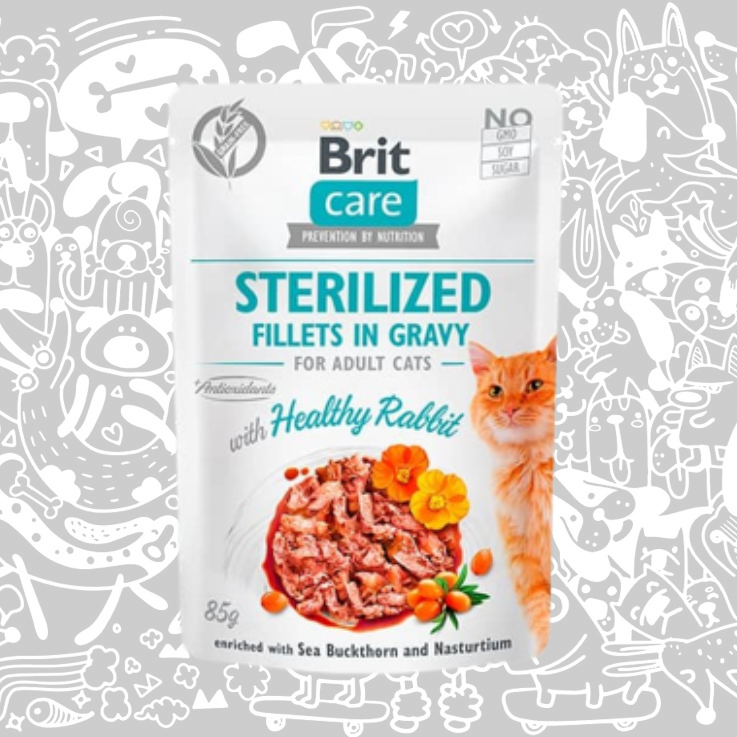 Brit Care pouches de conejo con salsa para gatos esterilizados