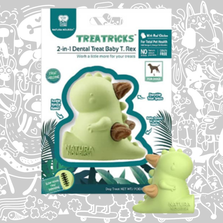 NATURA NOURISH TREATRICKS 2-1 DENTAL TREAT DISPENSER BABY T.REX