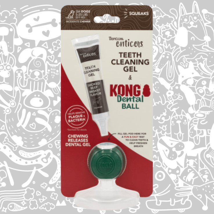 KONG PELOTA DENTAL + ENTICERS GEL BRISKET 30 ML