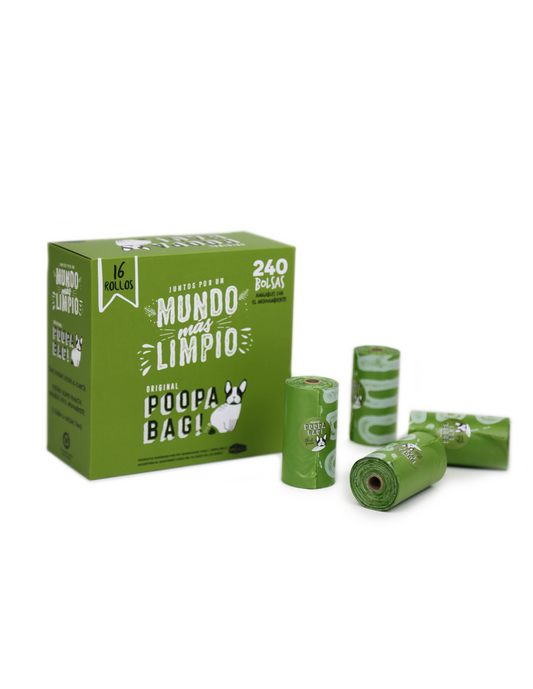 POOPA BAG! PACK 16 ROLLOS DE 15 BOLSAS 33X23 CM